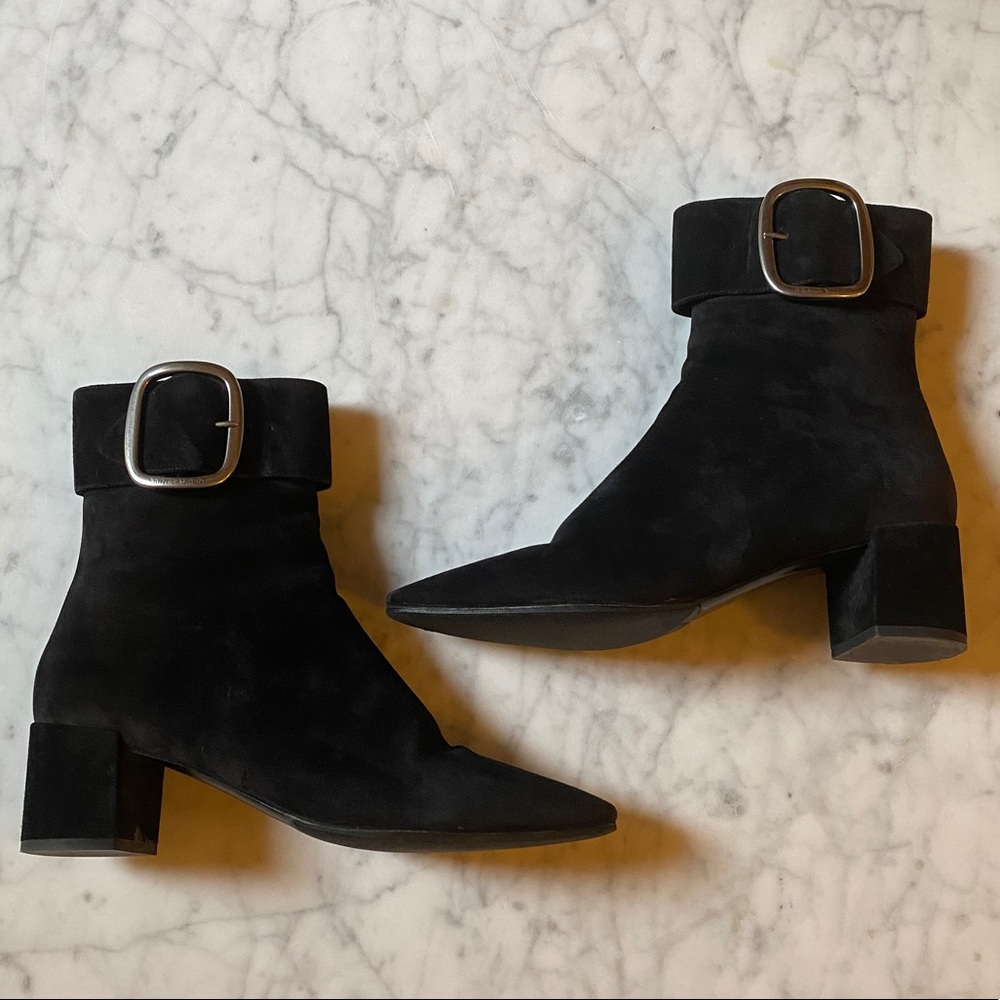 Saint Laurent Joplin Buckled Suede Ankle Boots